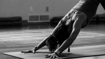 Stretching in a yoga studio