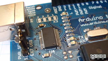 Closeup of an Arduino board