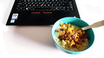 Oatmeal and a laptop.