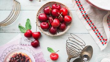 Measuring and baking a cherry pie recipe