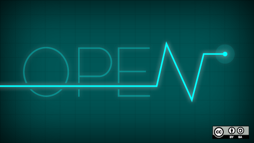 open on blue background with heartbeat symbol