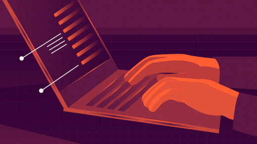 Programming at a browser, orange hands