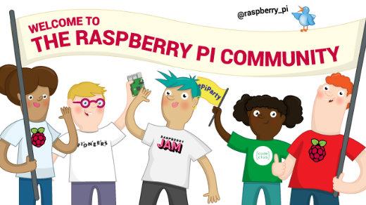 Welcome to the Raspberry Pi community, 5 people under a banner