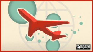 Airplane flying with a globe background