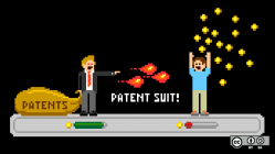 8-bit patent suit illustration