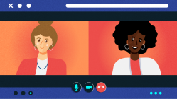 Two people chatting via a video conference app