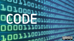 Code with green and blue binary background of ones and zeros