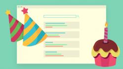 Browser window with birthday hats and a cake