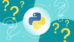 Python programming language logo with question marks