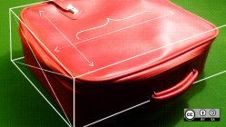 Red suitcase with container outline