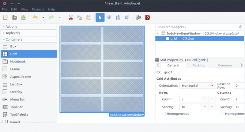 GTK+ ToDo new item window with grid