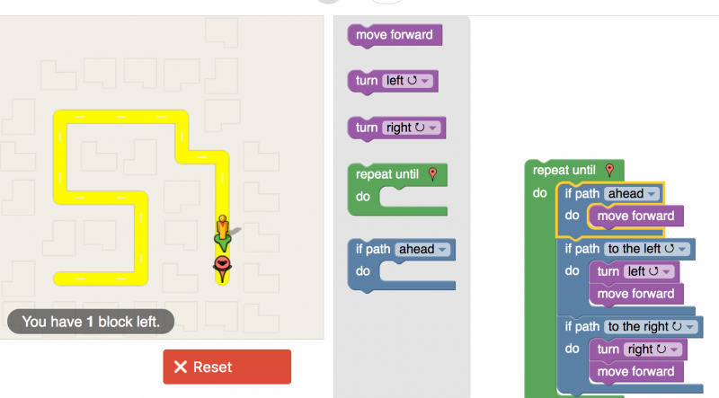 Example of the Maze Blockly puzzle
