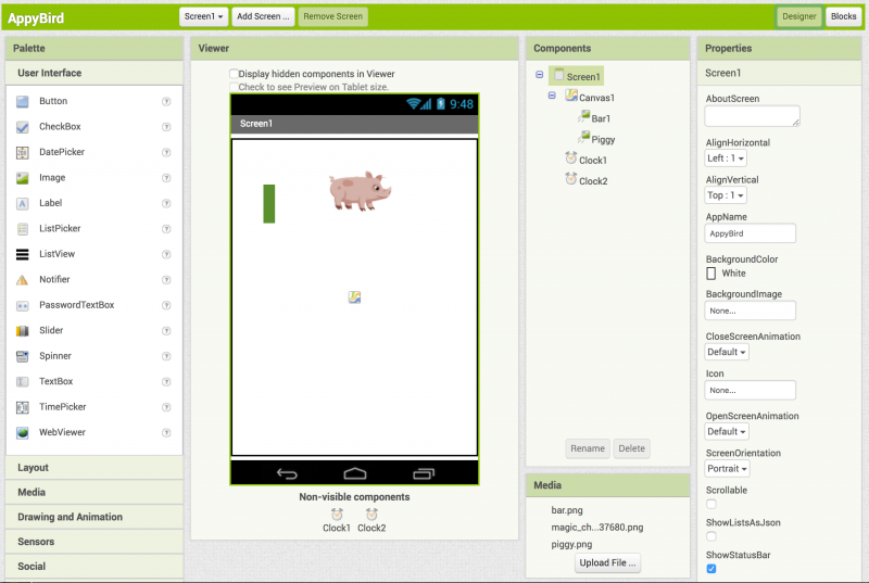 Starting to program the "Appy Bird" app