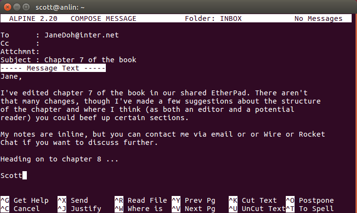 Writing an email in Alpine