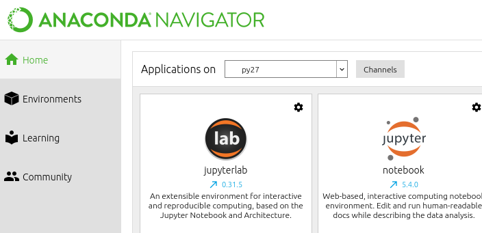 Selecting other applications in Anaconda Navigator