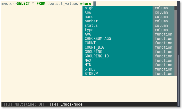 Mssql-cli auto-completion