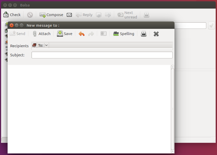 Getting ready to write an email in Balsa
