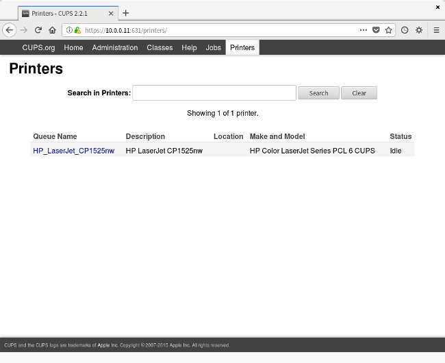 Printer set up in CUPS