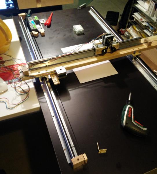 Plotter base plate with X-axis and Y-axis rails