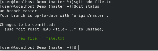Terminal after telling Git to track a file