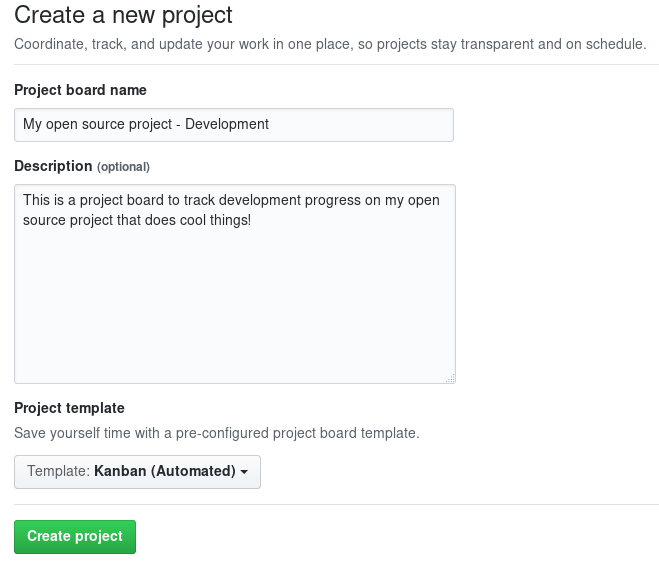 Creating&nbsp;a new GitHub project board.