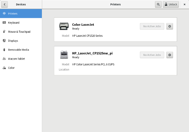 GNOME printer settings