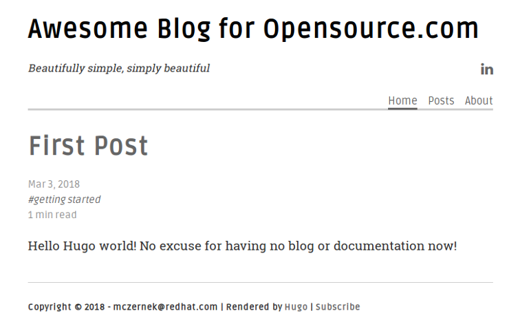 A sample blog created in Hugo