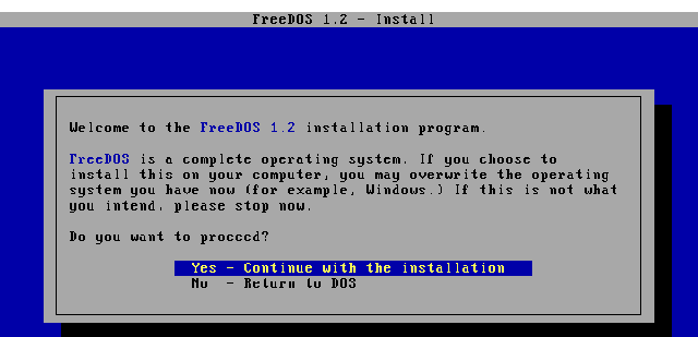 Starting FreeDOS installation