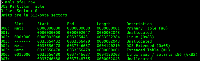 mmls command output