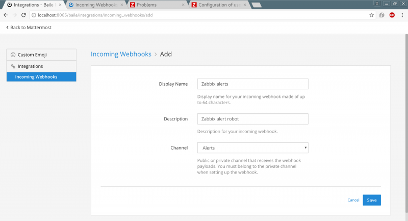 Add incoming webhooks in Mattermost