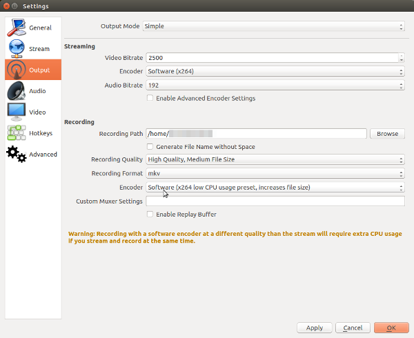 Output settings