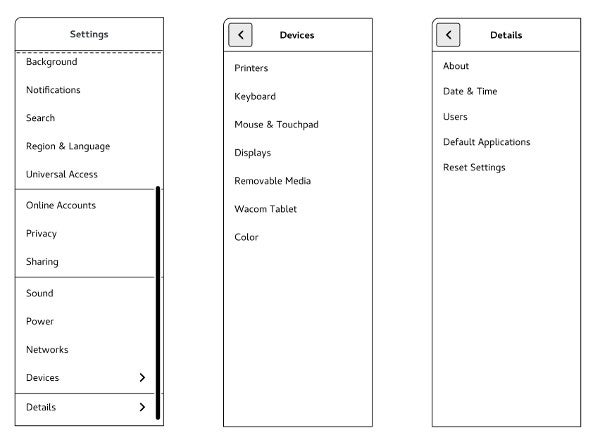 Devices &amp; Details menu prototype