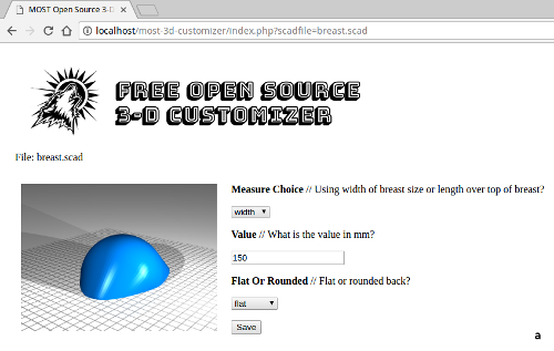 Customizing the breast prosthetic's size using the flat width measurement setting.