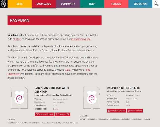 Raspbian downloads