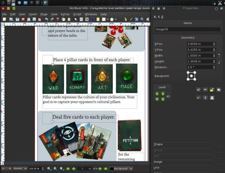 Scribus for rulebook design