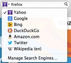 Firefox search engines options