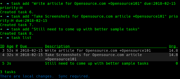 Taskwarrior screenshot