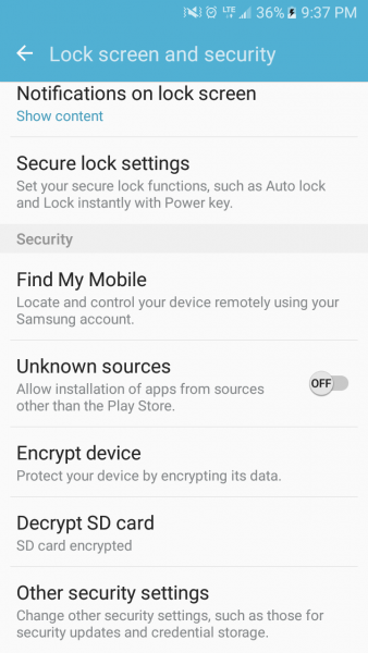 Unknown Sources Security Setting