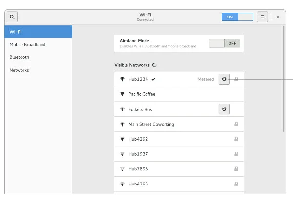 WiFi settings panel prototype