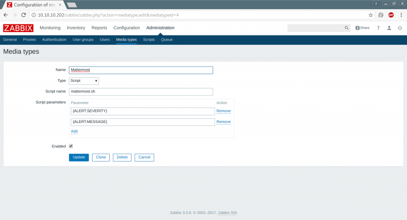 Zabbix media types