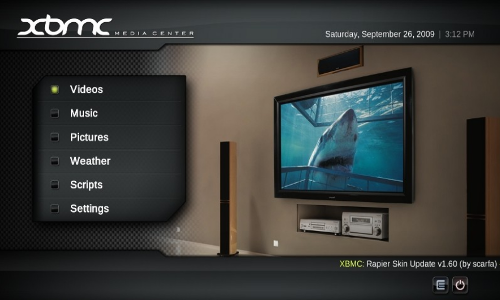 Pantalla de inicio de XBMC