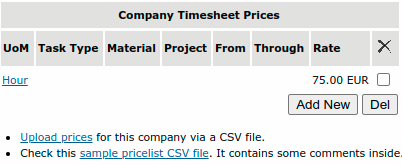 Company Timesheet Prices portlet