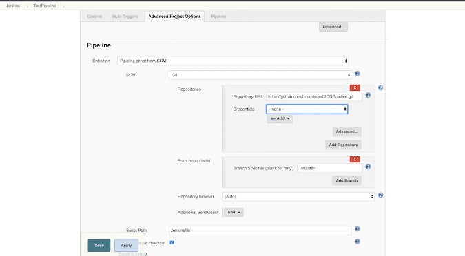 Change to Pipeline script from SCM