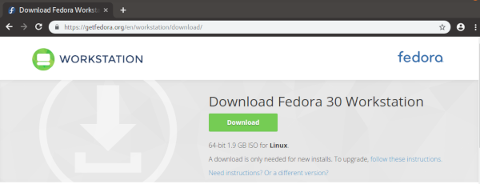 Web page to download Fedora 30 Workstation