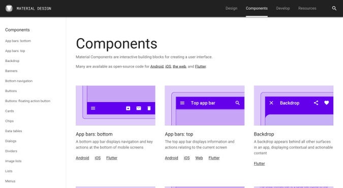 Material Components webpage