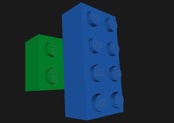 one blue and one green brick