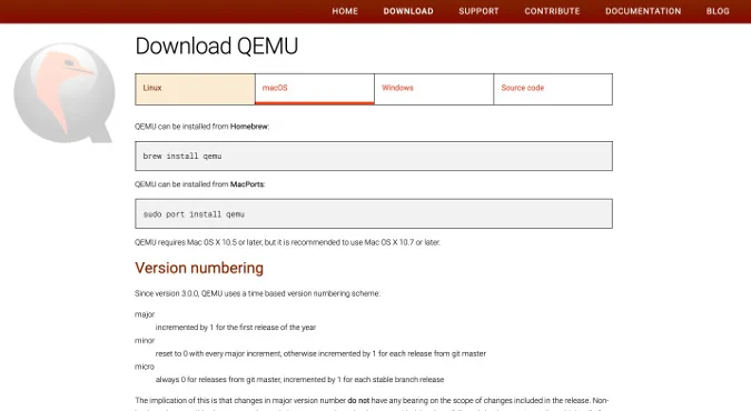 Información sobre la instalación de QEMU en macOS