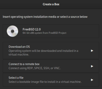 Creating a new box with FreeBSD in GNOME&nbsp;Boxes
