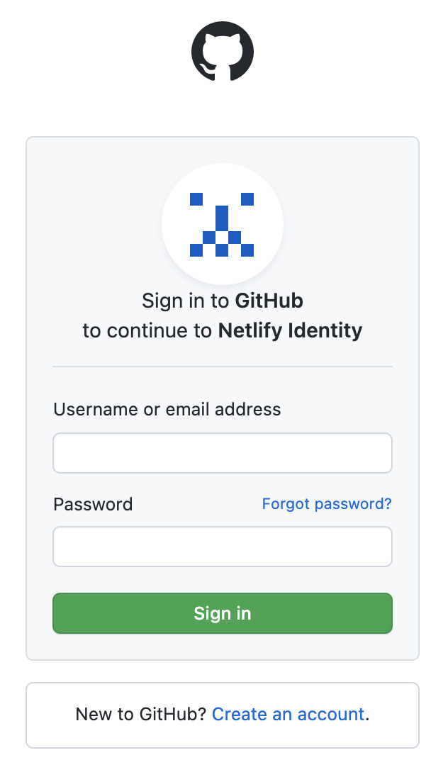 Log in with Github details