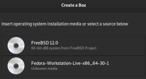 Selecting the Fedora 30 OS image file in GNOME Boxes